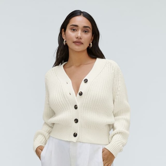 Everlane Sweaters - Everlane Texture Cotton Cardigan Cream Off White